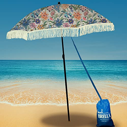 Beach Umbrella for Sand – with Sand Bag Anchor, Windproof, Portable Umbrella, Denim Beach Travel Bag, Features Pointed Bottom & 100% UV Sun Protection – Bahama (Graceland)