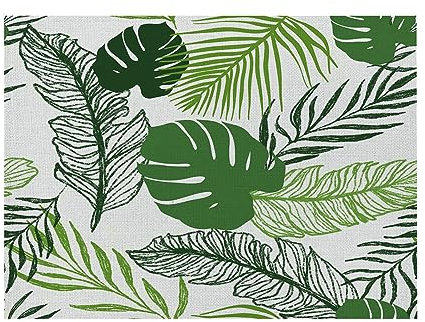 Manteles Individuales Plastico Hojas Verdes Juego de 8 Manteles Individuales bajoplatos Aislante Calor Lino Antimanchas Antideslizantes decoración Mesa Comedor Cocina 45X30cm