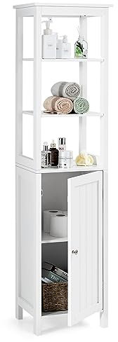 GIANTEX Badezimmerschrank, Freistehender Hochschrank, Badschrank mit 3 offenen Fächern, Nischenschrank für Badezimmer, Wohnzimmer & Küche, 40 x 32 x 161 cm (Weiß)