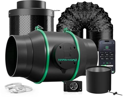 MARS HYDRO iFresh Rohrventilator 150mm Set mit Aktivkohlefilter | Abluftventilator , 6 Inch Grow Ventilator, Abluftset, Belüftungssystem Lüftungsset für Growzelt Growboxen