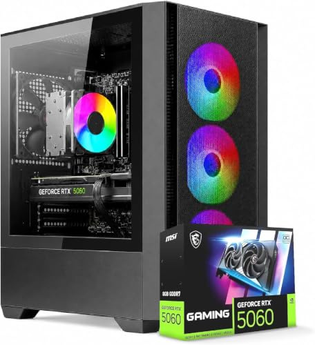 Nuwo PC Gaming Desktop Ryzen 5 5600X | RTX 5060 8GB | Ram 16GB DDR4 | SSD NVMe 1TB | Windows 11 Pro | Computer Fisso da Gioco RGB | Pronto all’Uso | NK-5