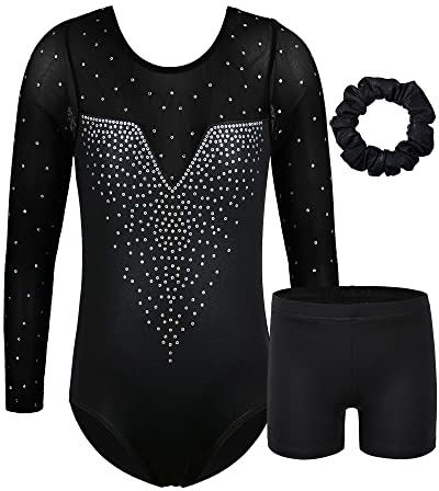 ZNYUNE Kinder klassisch Turnanzug Glänzende Gymnastikanzug Gymnastik Trikot Ärmellos/Langarm für mädchen | ZNYUNE Turnanzug mädchen mit Hose mädchen Leotard Schnelltrocknend langlebig für Gymnastik 3-16 Jahren Kinder