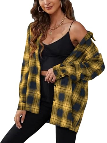 Zontroldy Chemise à carreaux en flanelle pour femme - Manches longues - Boutonnée - Chemisier à carreaux de buffle
