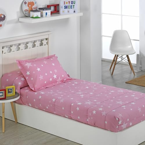 DHESTIA HOME Edredón Ajustable Cama Infantil Stars Color Rosa Talla Cama 90