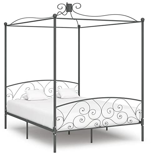 heybb Himmelbett-Gestell Grau Metall 160 x 200 cm Himmelstange Klemmen Betthimmel Stange Himmelbett Gestell Moskitonetz Halterung Bett 284484