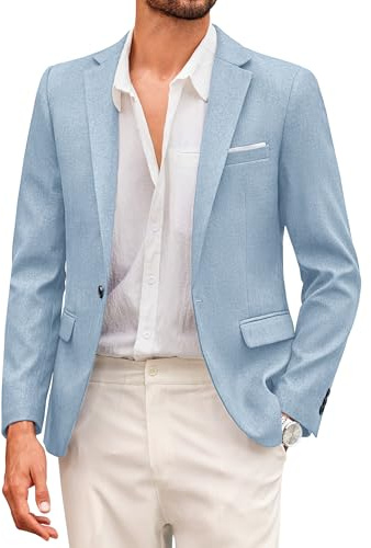 COOFANDY Chaqueta de traje para hombre, americana deportiva, blazer para tiempo libre, para trabajo, corte normal, de un botón, azul/gris, L