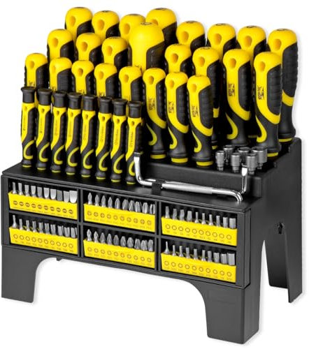 MISTER TOOL XXL Schraubenzieher- und Bit-Set 100-teilig - Inkl. Präzisions-Winkelschraubendreher, Stecknüsse, Ratschen-Schrauber, Kreuzschlitz, Schlitz, Torx & Sechskant für effizientes Arbeiten