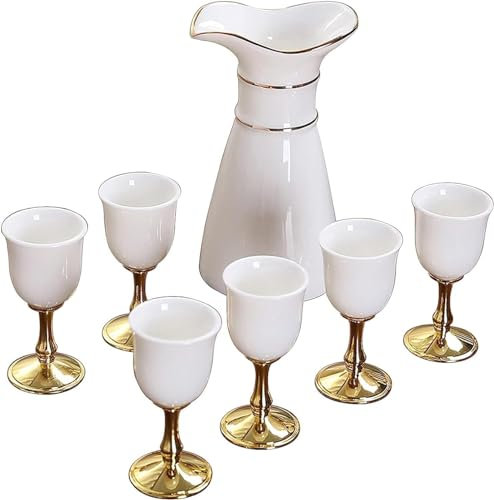 RWRAPS Sake Set Japanese, Sake Pot Sake Cup Modern Used for Home Party and Great Gifts, Sake Cups + Sake Pot + Gift box packaging,Red (Gold)