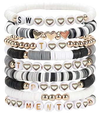 FUNTE 9PCS Black Friendship Bracelets 9pcs Black Gray Friendship Bracelets 2024 Singer New Album Name Inspiration Bracelet For Music Fans And Friends Birthday Gift