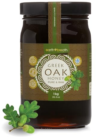 Earthbreath Raw Greek Oak Honey 1kg - Pure Raw Natural High Nutritional Value Honey from Greece, Unfiltered, and Unpasteurized Honeydew Honey, Perfect for Yogurt, Porridge & Pancakes