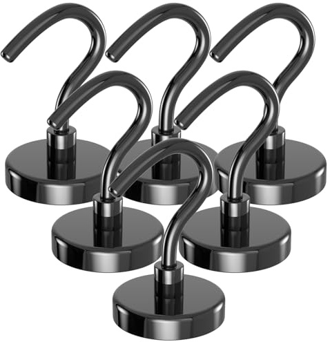 Lictin Magnethaken,6 Stücke Neodym Magnete Extra Stark,47kg Haken (Schwarz) | Magnet Haken Extra Stark für Werkstatteinrichtung Küchen Haken Abnehmbar, Magnete Camping Gadgets (Schwarz)