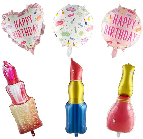ED-Lumos 6Pcs Helium Luftballon Riesige Lippenstift Makeup Nagellack Luftballons Wiederverwendbare für Mädchen Damen Kinder Geburtstag Party Dekoration Geschenk