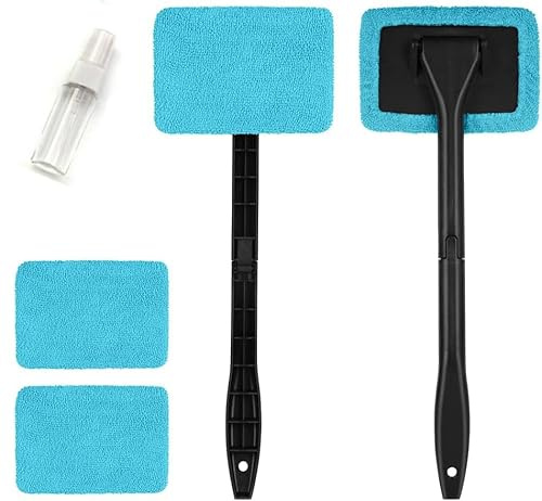 Yitobici Attrezzo per Pulizia Parabrezza Auto, attrezzo per Pulizia Manico telescopico con 4 Panni in Microfibra, per vetri Interni ed Esterni Auto, Azzurro