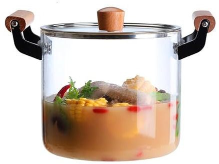 Suppentopf aus Glas mit Deckel, hitzebeständiger Simmertopf aus Borosilikat, herdplattensicherer, durchsichtiger Kochtopf for Kochen von Milch, Nudeln und Babynahrung(5.5L)