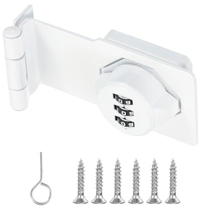 PATIKIL 3.5 Inch Cabinet Password Hasp Lock, 3-Digit 90 Degree Barn Door Lock Security Combination Latch Lock for Drawers Cabinets Small Doors, White