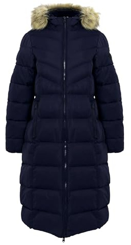 Tokyo Laundry Women's Crosage Longline Quilted Hooded Puffer Coat with Detachable Faux Fur Trim