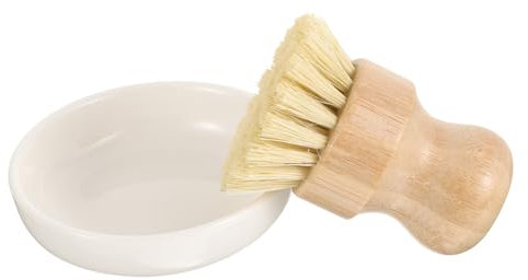 Ciieeo Kitchen Cleaning Brush Set with Bamboo Palm Scrubber and Ceramic Draining Base, Electric Dish Scrubber for Pots and Dishes, Multi-purpose Kitchen Pot Brush for Washing up