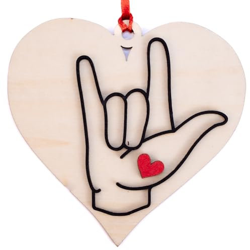 Wooden Christmas Ornaments Sign Language Ornament, I Love You Heart, Christmas Ornament, American Sign Gift (LSO25)