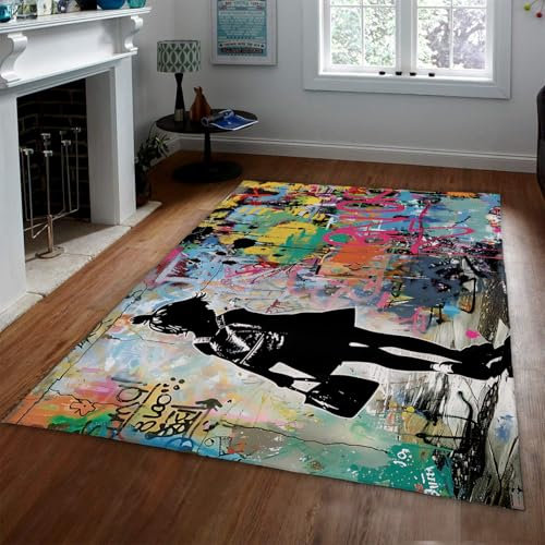 UERWOWELL Graffiti Mädchen Bereich Teppiche Street Wall Art Leichte Teppiche Matte für Wohnzimmer Schlafzimmer Kein Verschütten Waschbare Läufer Teppiche für Kinderzimmer 60x120cm