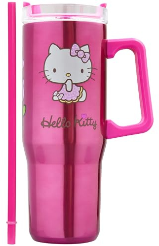 Get Trend Hello Kitty Sanrio Thermobecher mit Strohhalm, 940ml, Edelstahl Trinkflasche Isoliert, für Heiß- & Kaltgetränke, Thermo Kaffeebecher (Rosa Hello Kitty)