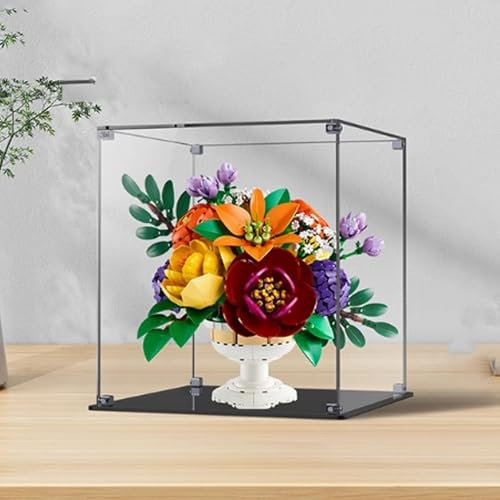 Acrylic Display Case for Lego 10345 Flower Bed Plant Bonsai, Dustproof Box, Storage Box, Transparent Box, Display Box Compatible with 10345 (Box Only) (Black Base)