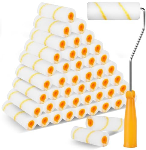 Amentalove 26Pcs Mini Rullo Pittura, Roll Vernice Bianca,Pennelli per Rullo in Schiuma 10cm con Manici, Rullino Pittura per la Decorazione di Pareti Domestiche e per la Pittura, Rulli per Verniciare
