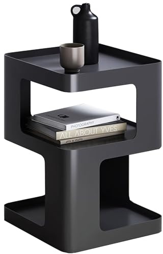 BUZUEY Beistelltisch Schwarz Metall, 3-stufiger Nachttisch Modern, Nachtschrank für Wohnzimmer, Schlafzimmer, kein Zusammenbau erforderlich, 35x35x54 cm