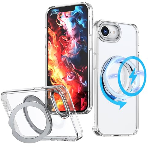 TECHGEAR 3-in-1 iPhone 17e / 16e Stand Case with Magnetic Charging, Kickstand & Ring Holder – MagSafe Compatible Hybrid Tough Shockproof Protective Case [Fusion Armour Ring] - Clear