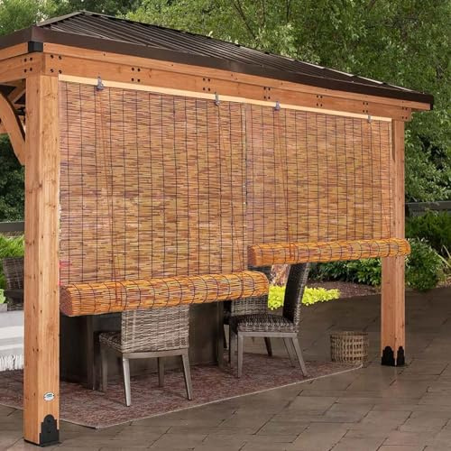 Outdoor Bamboo Roller Blinds 80 90 100 120 130 140 150 160 170cm Wide Retro Bamboo Curtains with Lifter Reed Blinds Anti-UV Kitchen Blinds for Windows Bamboo Shades for Indoor Outdoor Garden Porch