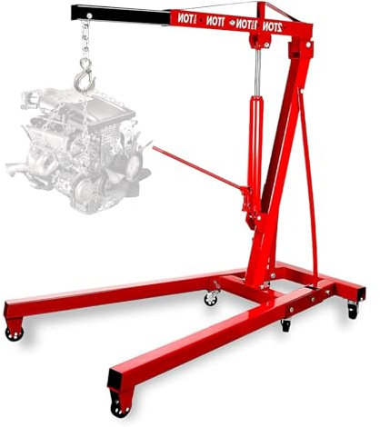 Grúa hidráulica plegable for motor, elevador de grúa de alta resistencia 2T con 6 ruedas, elevador de motor for taller de garaje,161 cm de largo x 84 cm de ancho x 264 cm de alto