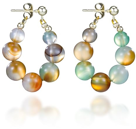 Melhill Agate Beaded Hoop Earrings Gold Plated Hypoallergenic Natural Quartz Healing Gemstone Crystal Boho Statement Jewellery for Women