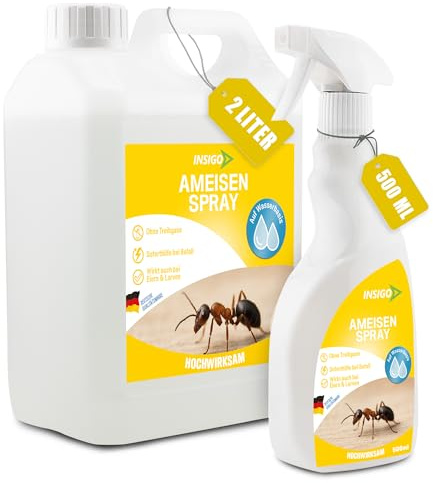INSIGO Ameisen Abwehrspray 500ml + 2L Kanister - Ameisenmittel mit mechanischer Wirkung auf Ameisen - Effektiver Schutz für Haus & Garten - Ameisen Spray mit Sofortwirkung