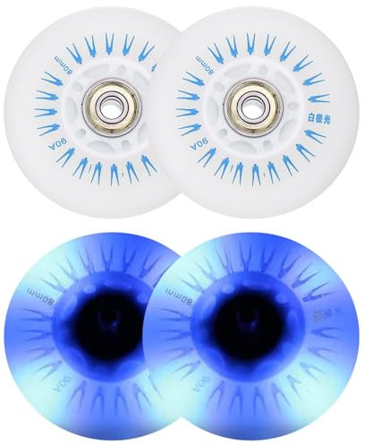 Inline-Skate-Räder, 72–80 mm, LED-Licht, 90 A Härte, 4 Stück, PU mit Kugellagern für Indoor/Outdoor Scooter Ersatz (Blau, 80 mm)
