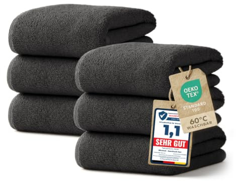 Blumtal Premium Frottier Handtücher Set 6 teilig100% Baumwolle - Oeko-TEX zertifiziertes Towel 6X (50x100 cm) - Ultra saugstarkes Frottiertücher Set waschbar °60 - Handtücher Anthrazit