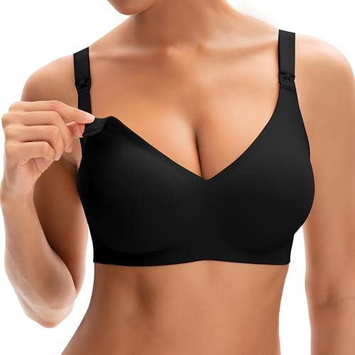 INNERSY Nursing Bras Breastfeeding Non Wired Maternity Bra with Extender | Adjustable Straps, Invisible Look, One Hand Clips, Gentle Support, U Back, Padded Bralette for Sleep, Yoga & Everyday Comfort