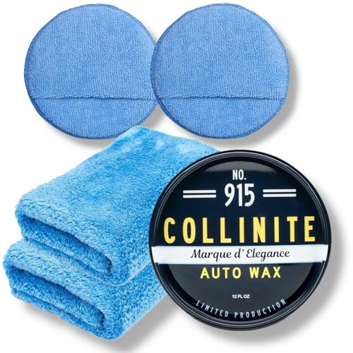 COLLINITE 915 Marque D'Elegance Carnauba Auto Wax Veriegelungs Set | Lackschutz Autowachs | wasserabweisende Lackvesiegelung mit 2 Mikrofaser Poliertücher & 2 Mikrofaser Applikatoren