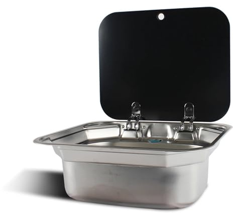 RV Caravan Camping Edelstahl Handwaschbecken Waschbecken mit gehärtetem Glasdeckel RV Zubehör RV Edelstahl Abgedeckt Waschbecken(Sink)