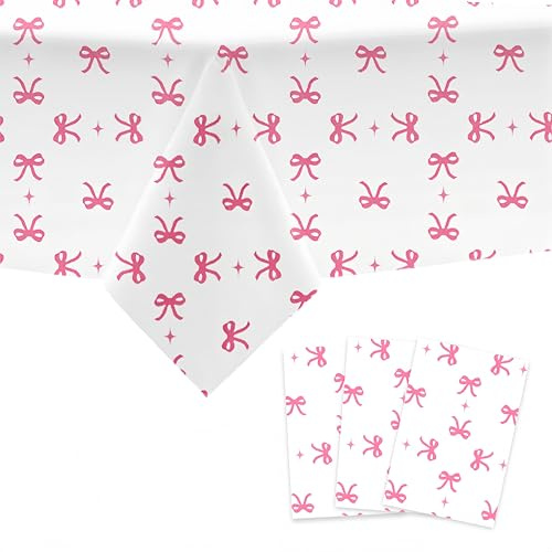 Dmnnlp Lot de 3 nappes imperméables et jetables avec nœud rose - Pour anniversaire, fête prénatale, mariage, décorations de fête d'enfants (blanc)