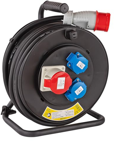 KesTek Kabeltrommel 25 m 400 V H05RR-F 5G2,5 mm² IP44, Starkstromtrommel mit CEE & 2x Schuko, robust, spritzwassergeschützt, für Baustelle, Werkstatt, Außenbereich