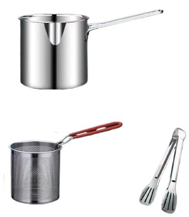 Set di tre pezzi di grande padella in acciaio inox con cestello e clip, filtro per spaghetti, pollo e pentole per friggere