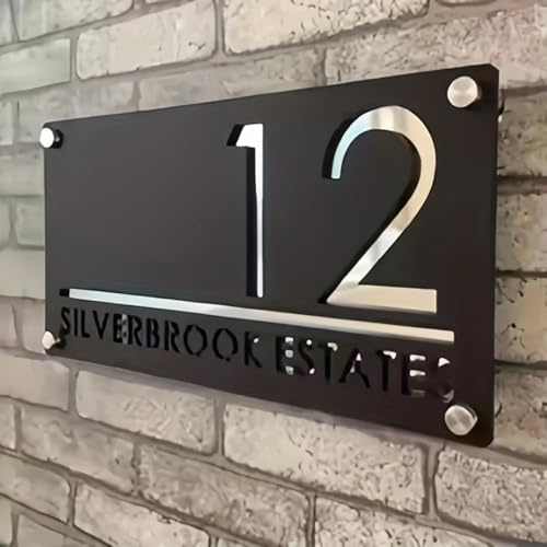 Personalized Street House Number Outdoor with Nails Custom House Number Plate 3D Floating Laser Cut Acrylic Address Plaque Door Sign Address Signs for For House Yard Garden Mailbox (45x25cm)