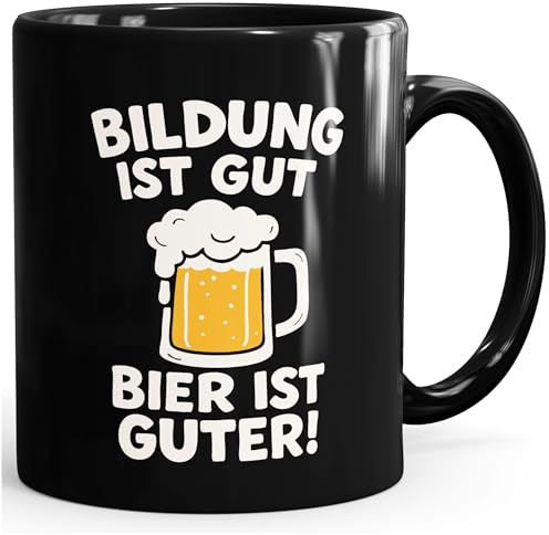 MoonWorks® Tasse Spruch – Bildung ist gut, Bier ist guter – Maßkrug für das Oktoberfest Bier lustige Kaffeebecher Schwarz standard