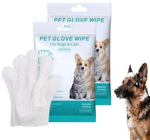 12PCS Rinse Free Dog Shampoo Mitts – Scrubby Rinse Free Shampoo Mittens for Dogs, Hypoallergenic Pet Cleaning Wipes for Quick Bath, Waterless Grooming Gloves for Dirt, Odor & Mud Removal