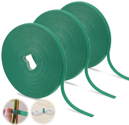 Wozzies 3 Brida para Plantas de Cinta, 10m*10mm Cinta Adhesiva para Plantas, Bridas Reutilizables, Autoadhesiva, Multiusos, para Plantas Trepadoras, Enredaderas, Arbustos y Flores (Verde)