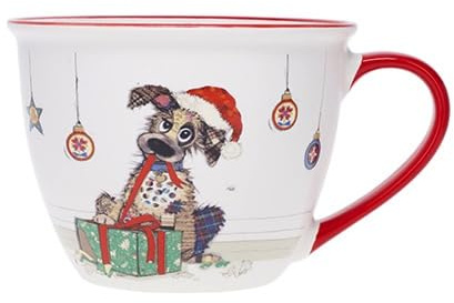 KIUB Bol timbale Noel avec une anse - Motif chien gentil fêtant Noël-porcelaine - 550ML