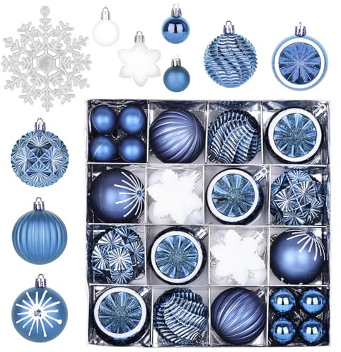 40 Bolas de Navidad Azules: Bolas Arbol de Navidad 6 cm/3 cm, Adornos para árbol de Navidad con Ganchos, para Decorar Bodas, Fiestas y Otras Ocasiones