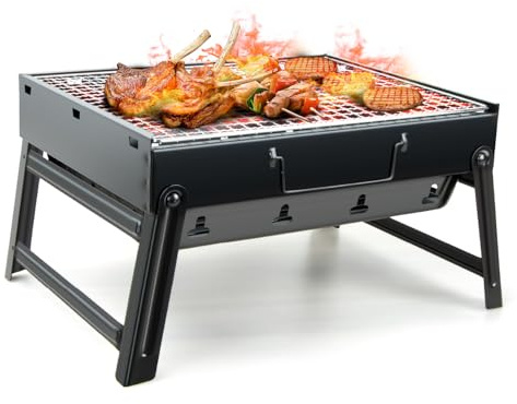 Kizmyee Barbecue BBQ, barbecue de table pliable et portable au charbon de bois, en acier inoxydable, idéal pour les pique-niques, le jardin, la terrasse, le camping et les voyages.