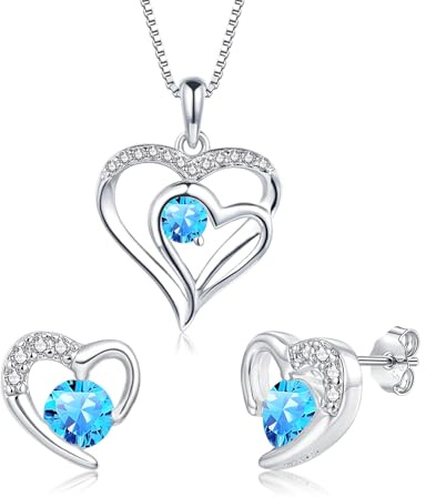Bewenda Schmucksets für Damen, Silber 925 Herz Schmuck Set - 2 PCS Sterling Silber Halskette & Ohrstecker mit Cubic Zirkonia, 45 cm Ketten mit Anhänger & Ohrringe Silberschmuck Geschenk zum Geburtstag