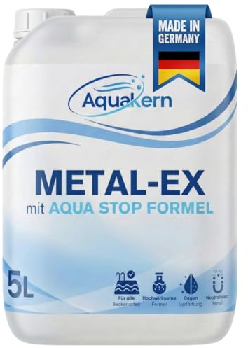 Aquakern Metal Ex Pool 5L [entfernt braunes Poolwasser] mit Aqua Stop-Formel | Schützt die Pooltechnik | entfernt Metall- & Kalkablagerungen an Wänden | Rostentferner Pool | Made in Germany