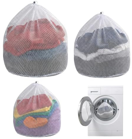 3 Stück Wäschenetz für Waschmaschine,Wäschesack Groß mit Kordelstopper | Wäschebeutel Waschmaschine Feinmaschig für Unterwäsche,Socken,Hemden,Pullover,Reise und Wohnheim